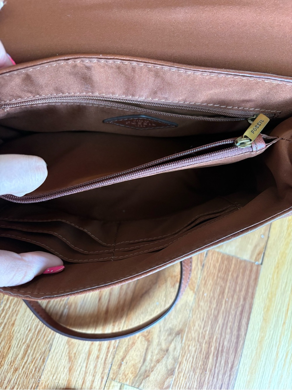 Fossil Brown Leather Crossbody Bag with Brass Accent - Picture 6 of 6